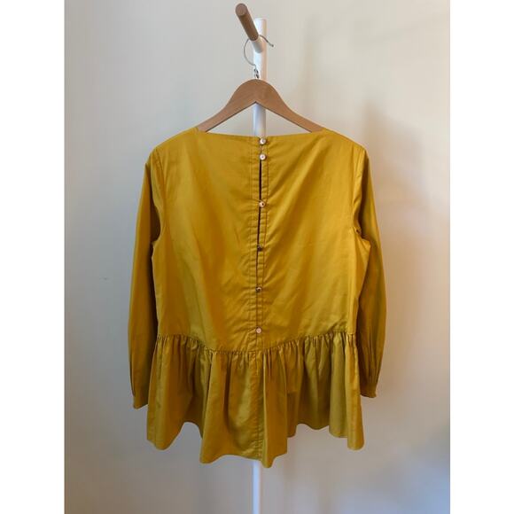 Tibi Cotton Peplum Top in Ochre Yellow, Size 2 - Picture 4 of 5